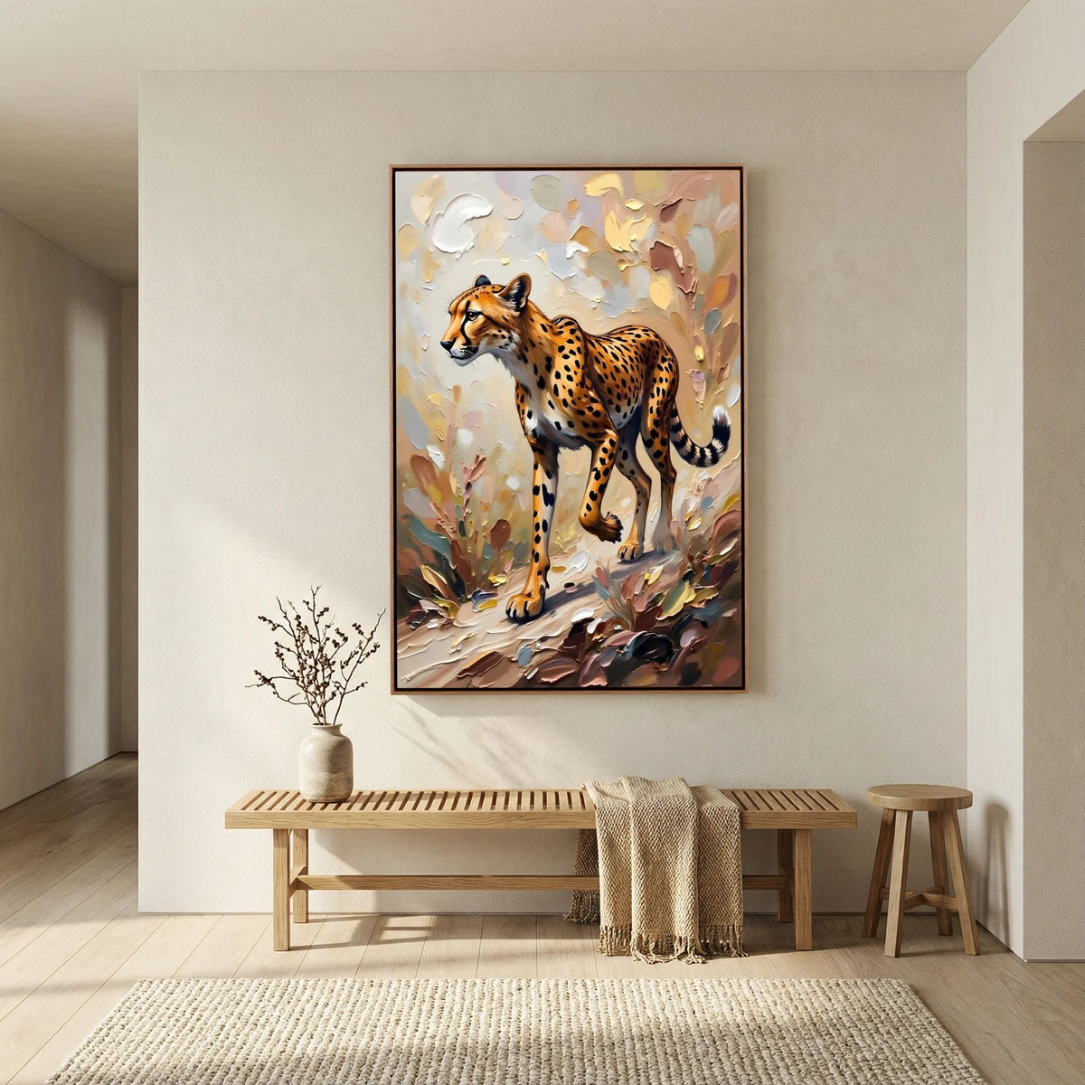 Muted Oil Style Cheetah Safari Cat Minimalist Wall Canvas