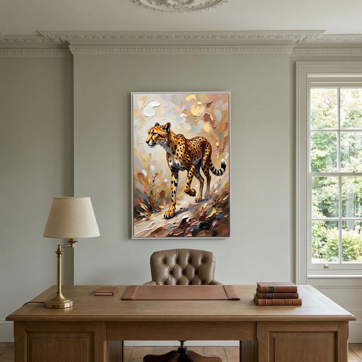 Muted Oil Style Cheetah Safari Cat Minimalist Wall Canvas