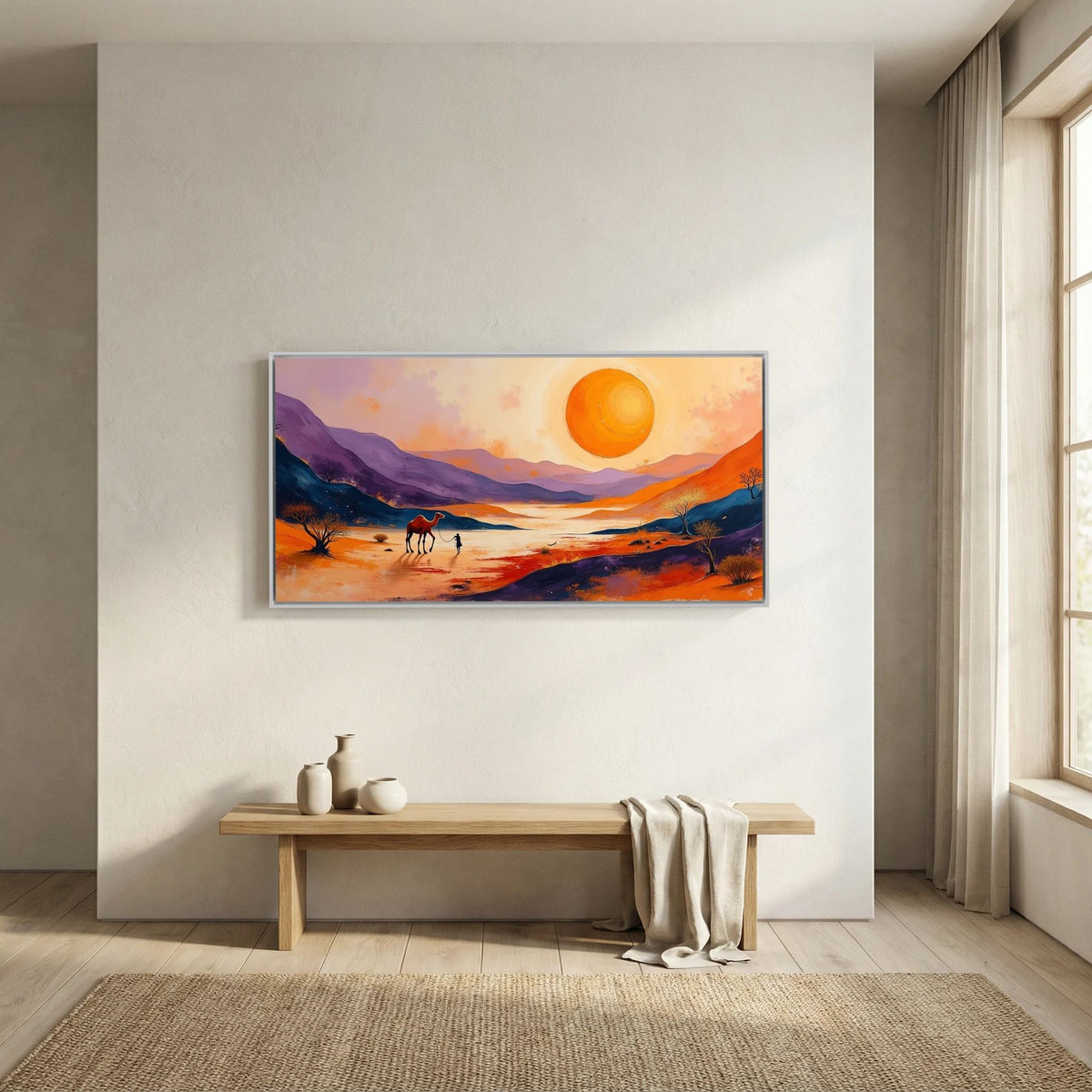 Traveller In Dessert Sands At Sunset Canvas Wall Art