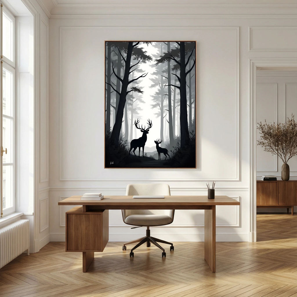 Night Forest Stag & Doe Wall Canvas 