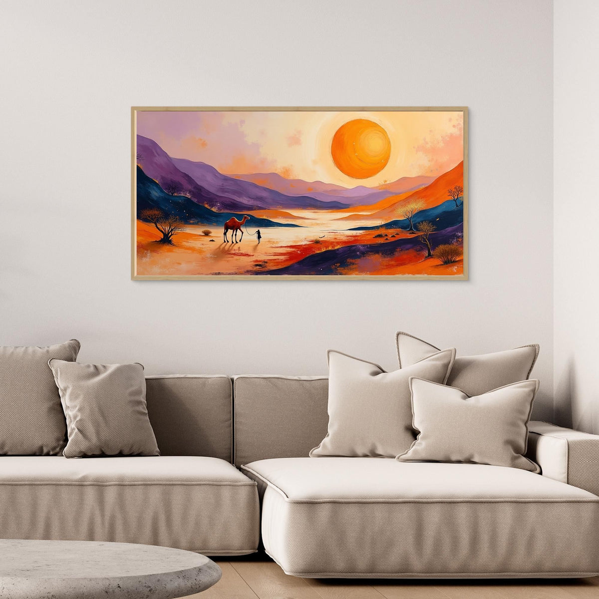 Traveller In Dessert Sands At Sunset Canvas Wall Art