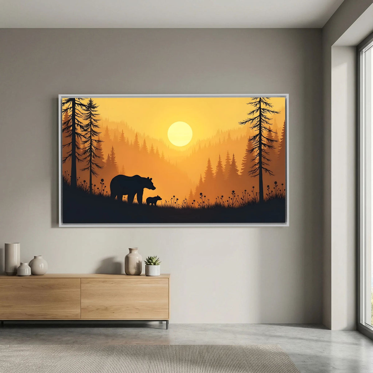 Bears In The Alaskan Wilderness At Sunset Abstract Canvas