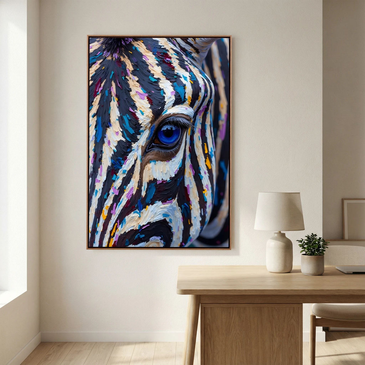 Zebra Monochrome A Hint Of Colour Minimalist Oil Style Canvas 
