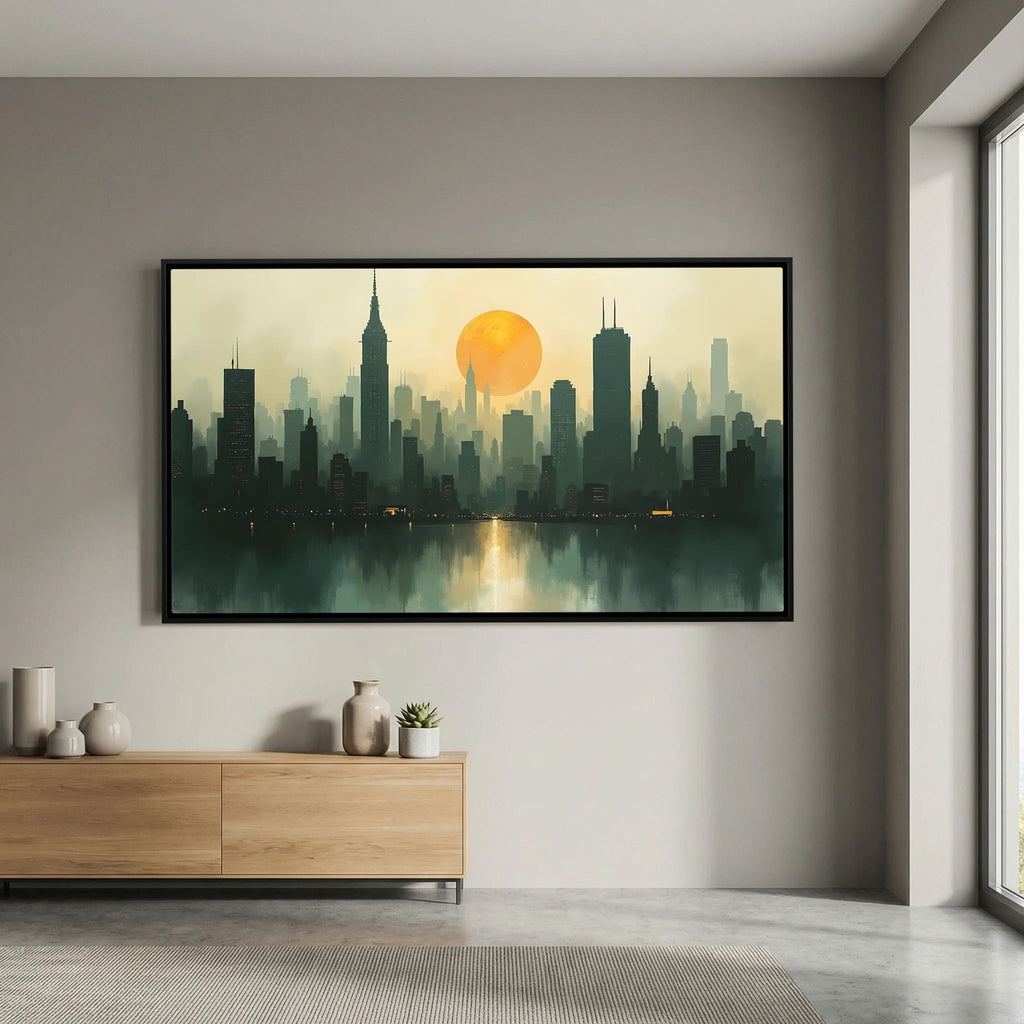 Minimalist Cityscape At Sunset 