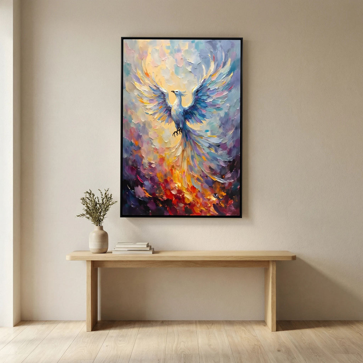 Phoenix In Flight Vibrant Majestic Minimalist Oil Style Decor
