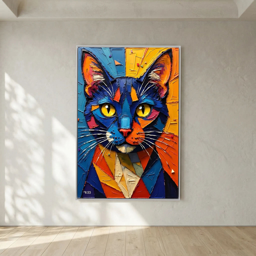 Vibrant Oil Style Domestic Cat Minimalist Wall Decor