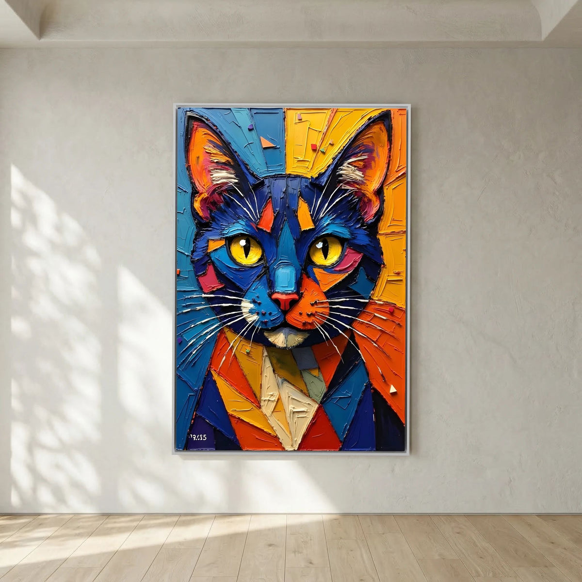 Vibrant Oil Style Domestic Cat Minimalist Wall Decor