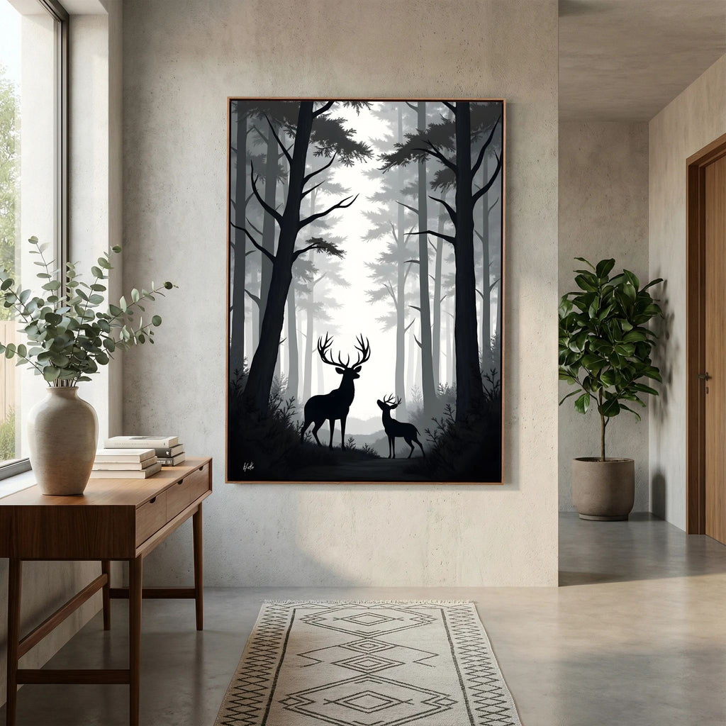 Night Forest Stag & Doe Wall Canvas 