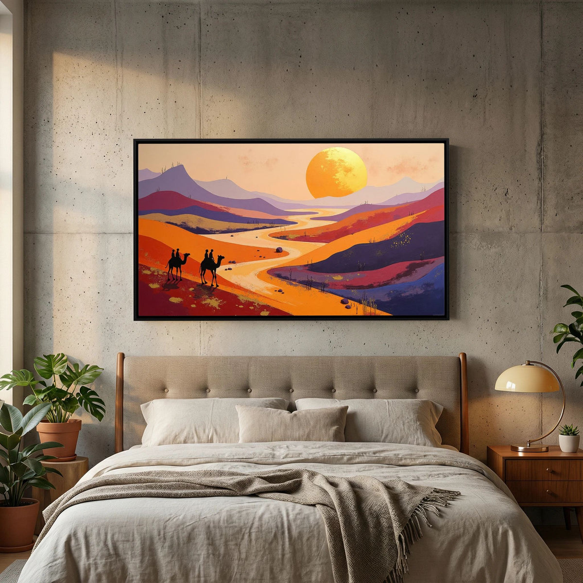 Camel Duo In The Desert Sands Abstract Wall Canvas