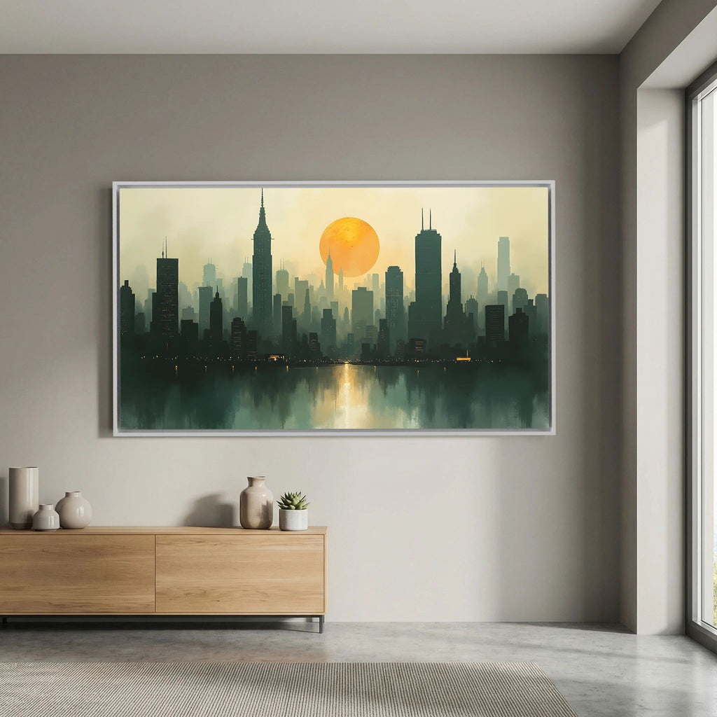 Minimalist Cityscape At Sunset 