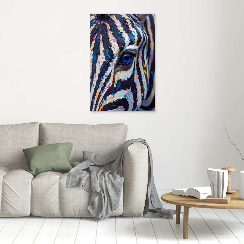 Zebra Monochrome A Hint Of Colour Minimalist Oil Style Canvas 