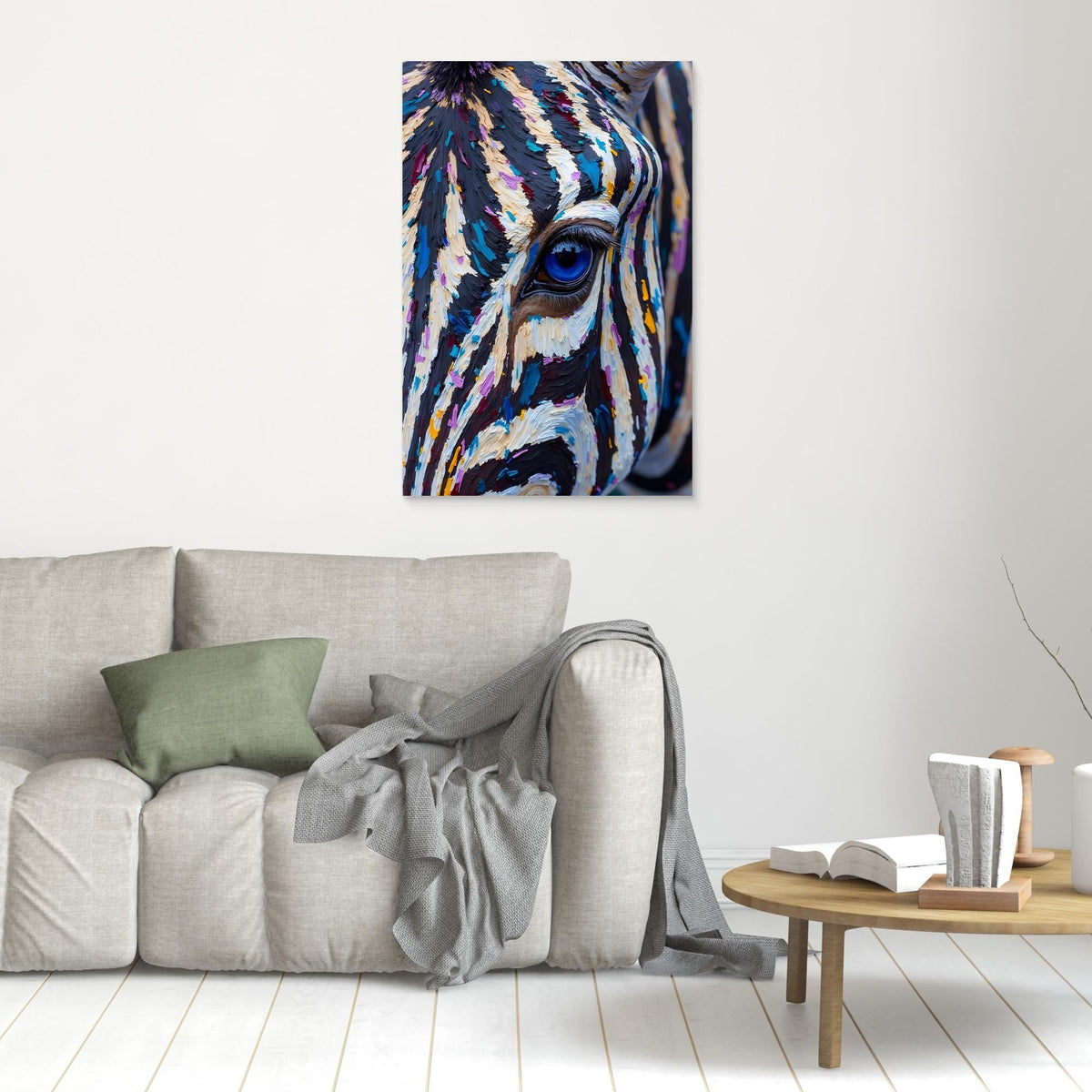 Zebra Monochrome A Hint Of Colour Minimalist Oil Style Canvas 