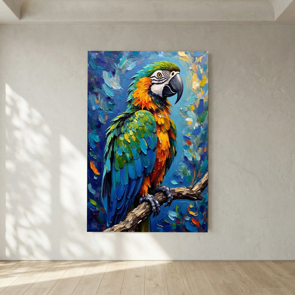 Electric Blue Macaw Oil Style Canvas Minimalist Wall Decor