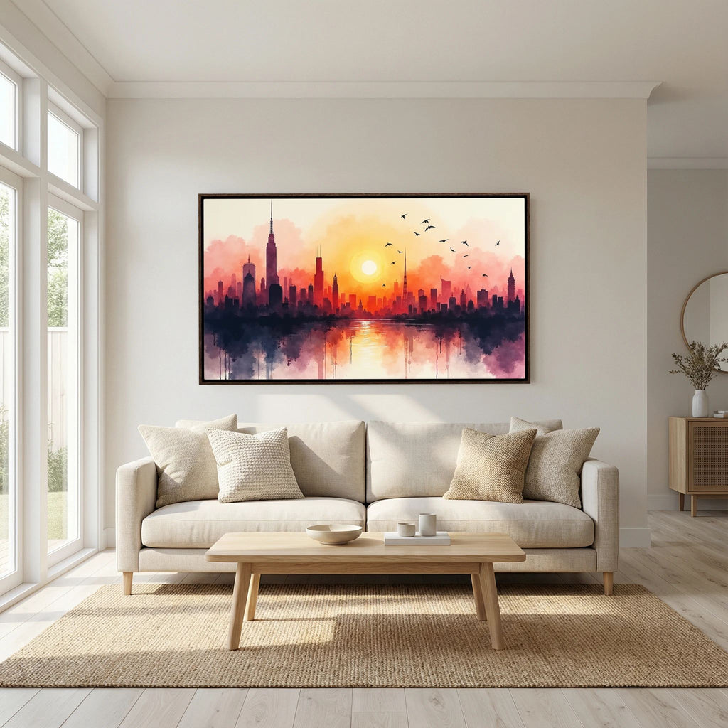 Minimalist Cityscape At Sunset 