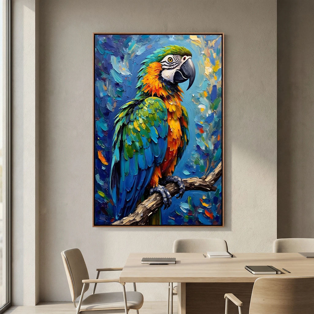 Electric Blue Macaw Oil Style Canvas Minimalist Wall Decor