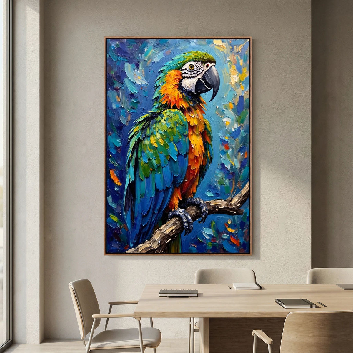 Electric Blue Macaw Oil Style Canvas Minimalist Wall Decor