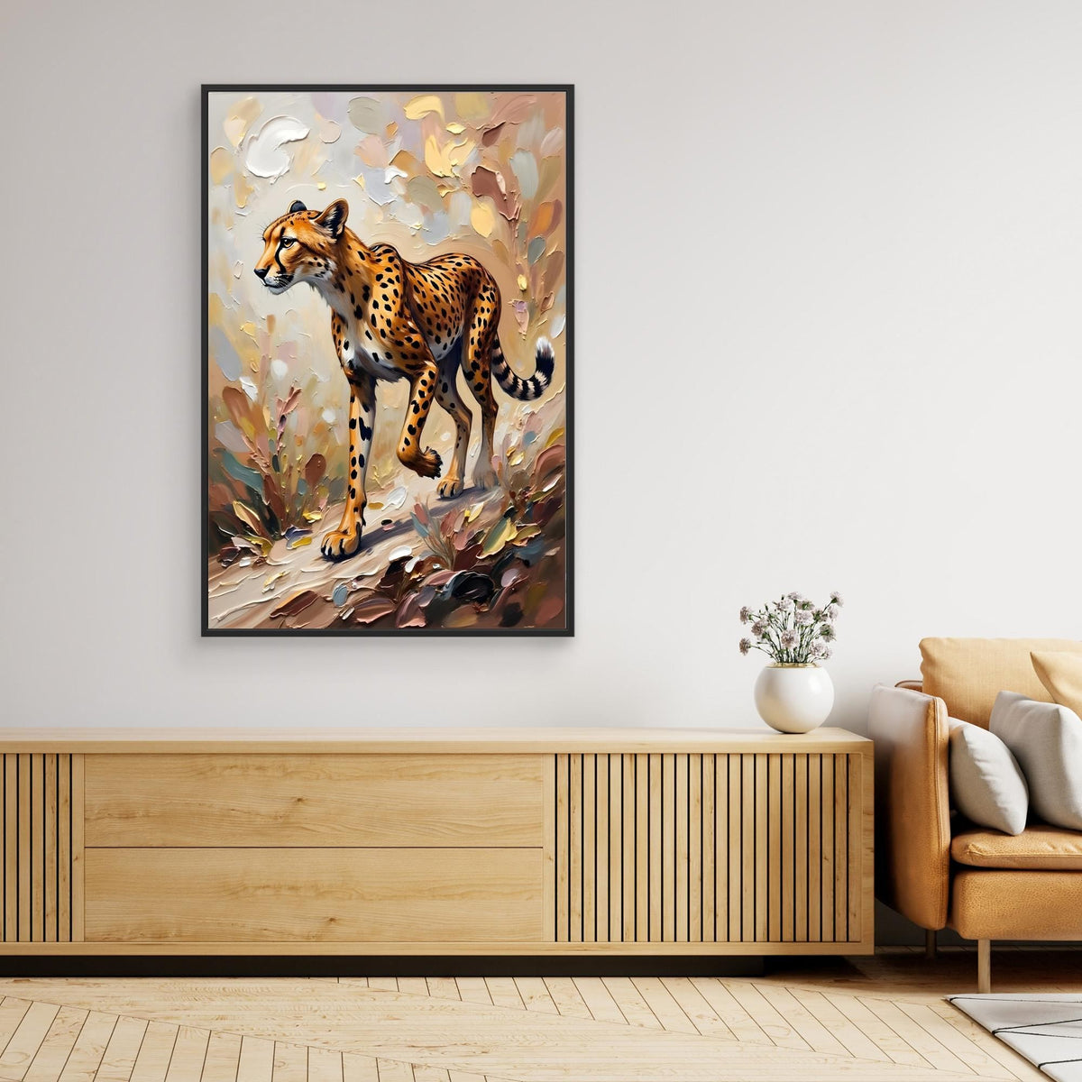 Muted Oil Style Cheetah Safari Cat Minimalist Wall Canvas