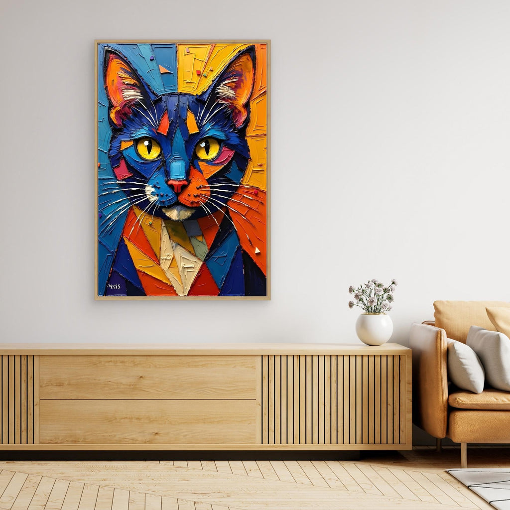 Vibrant Oil Style Domestic Cat Minimalist Wall Decor