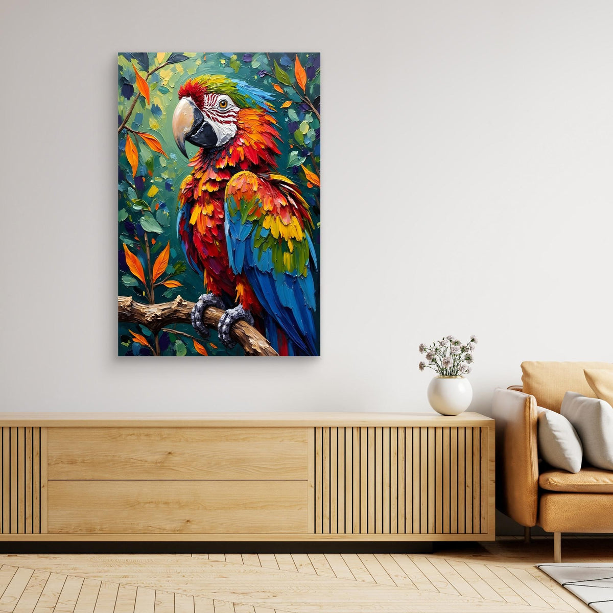 A Vibrant Macaw Stand Out In Any Room Minimalist Wall Canvas