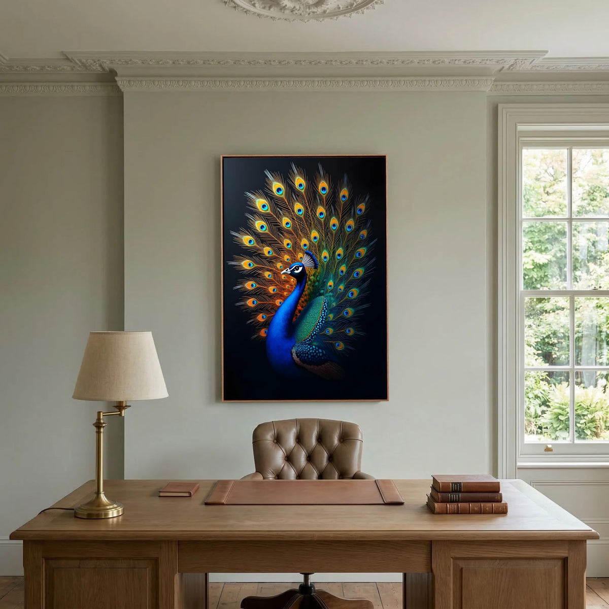 Vibrant Abstract Peacock Black Background Minimalist Wall Canvas