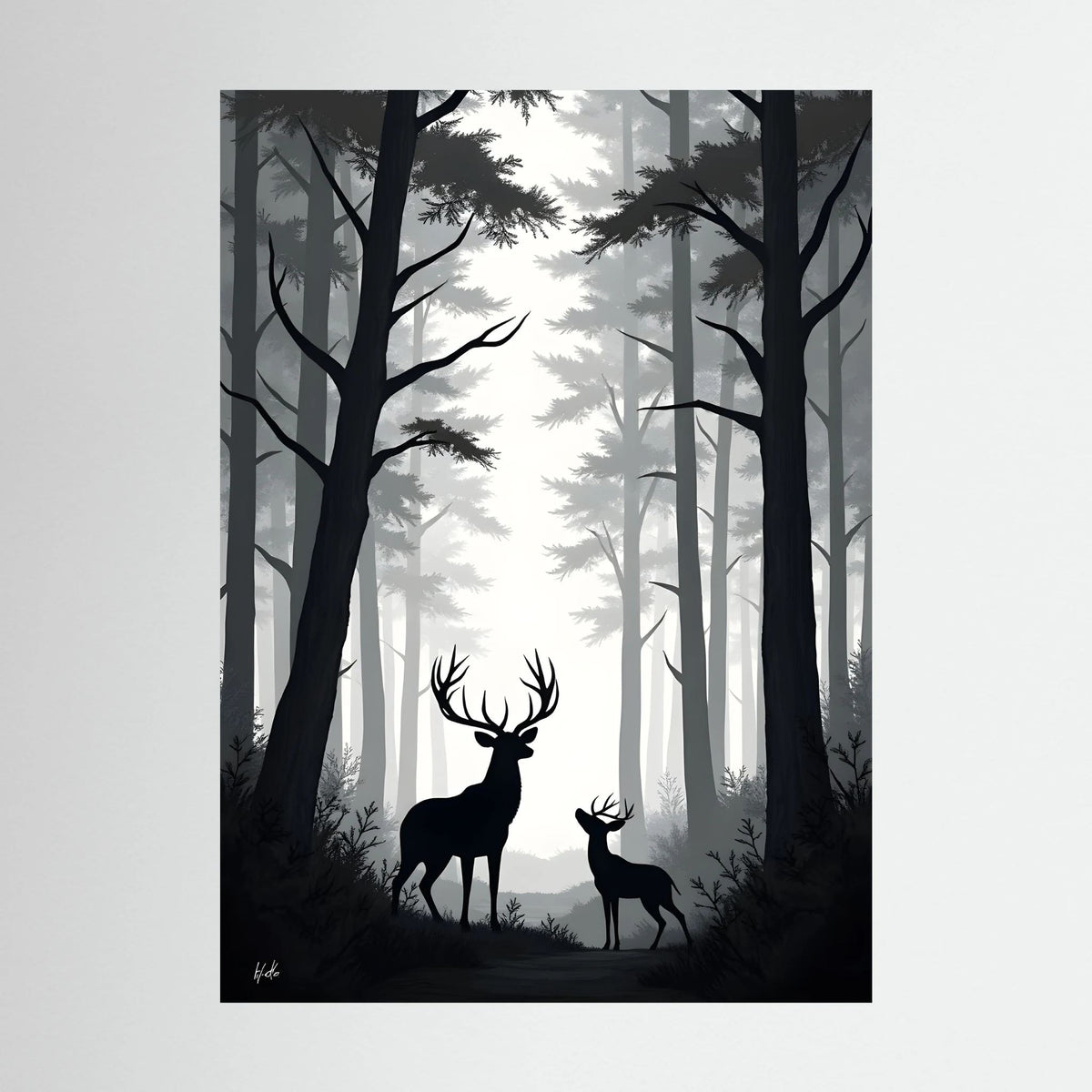 Night Forest Stag & Doe Wall Canvas 
