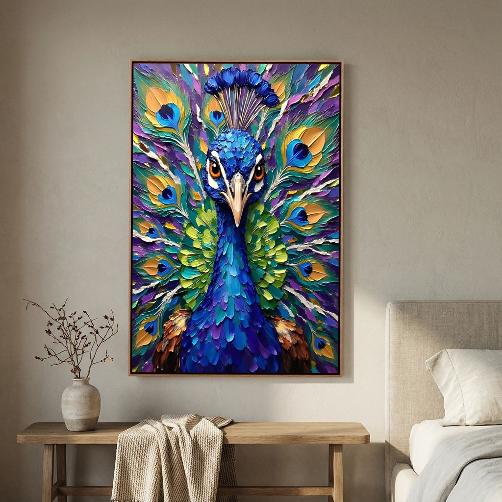 Vibrant Abstract  Oil Style Peacock Minimalist Decor