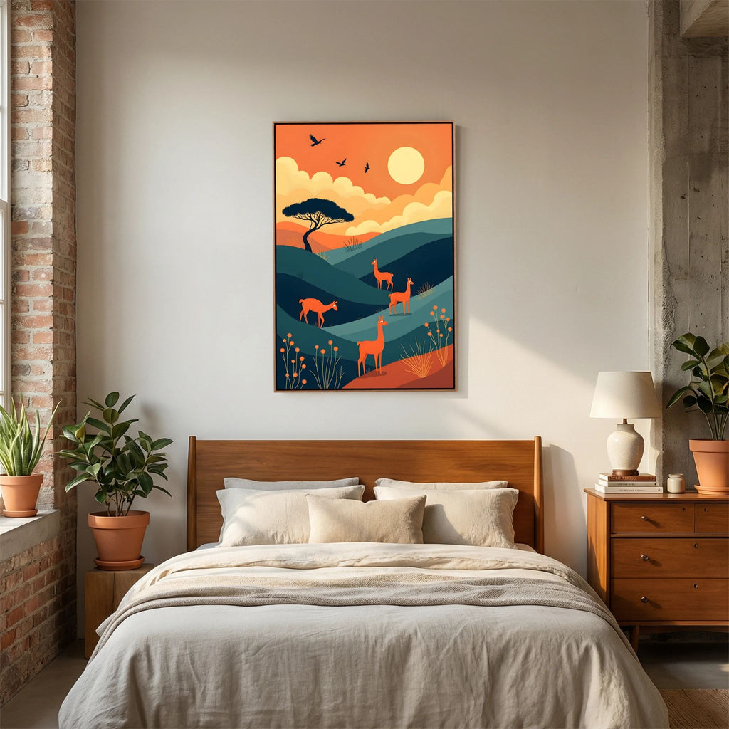 Alpaca At Sunset Abstract Wall Canvas