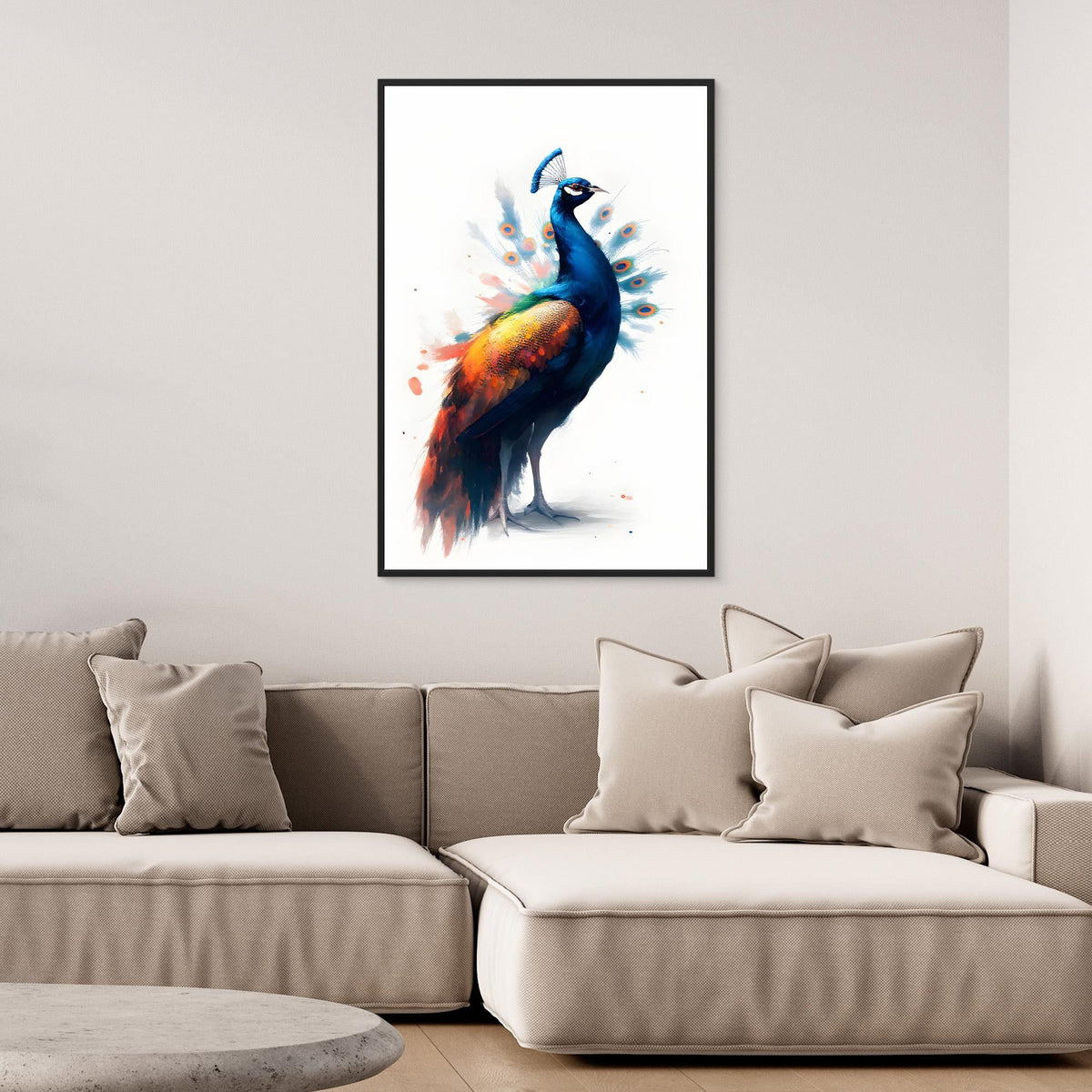 Abstract Peacock Canvas Wall Art Print Modern Oil Style Minimalist
