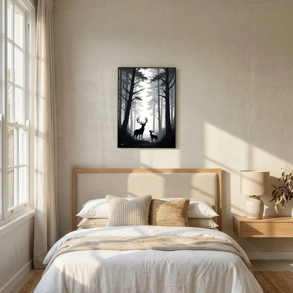 Night Forest Stag & Doe Wall Canvas 