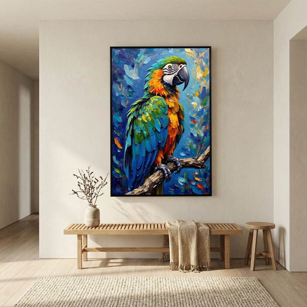 Electric Blue Macaw Oil Style Canvas Minimalist Wall Decor