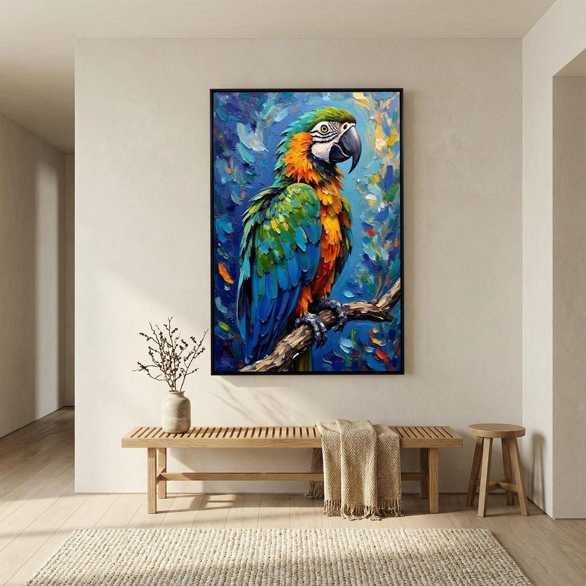 Electric Blue Macaw Oil Style Canvas Minimalist Wall Decor