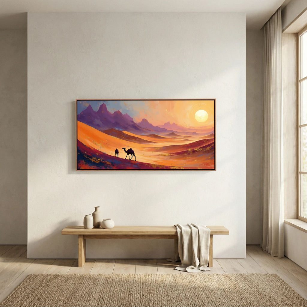 Camels In The Dessert Abstract Wall Canvas Ready To Hang