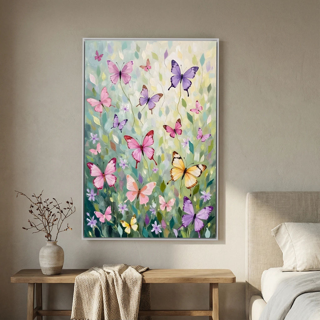 Butterfly Wall Art Pastel Colours Minimalist Abstract Canvas