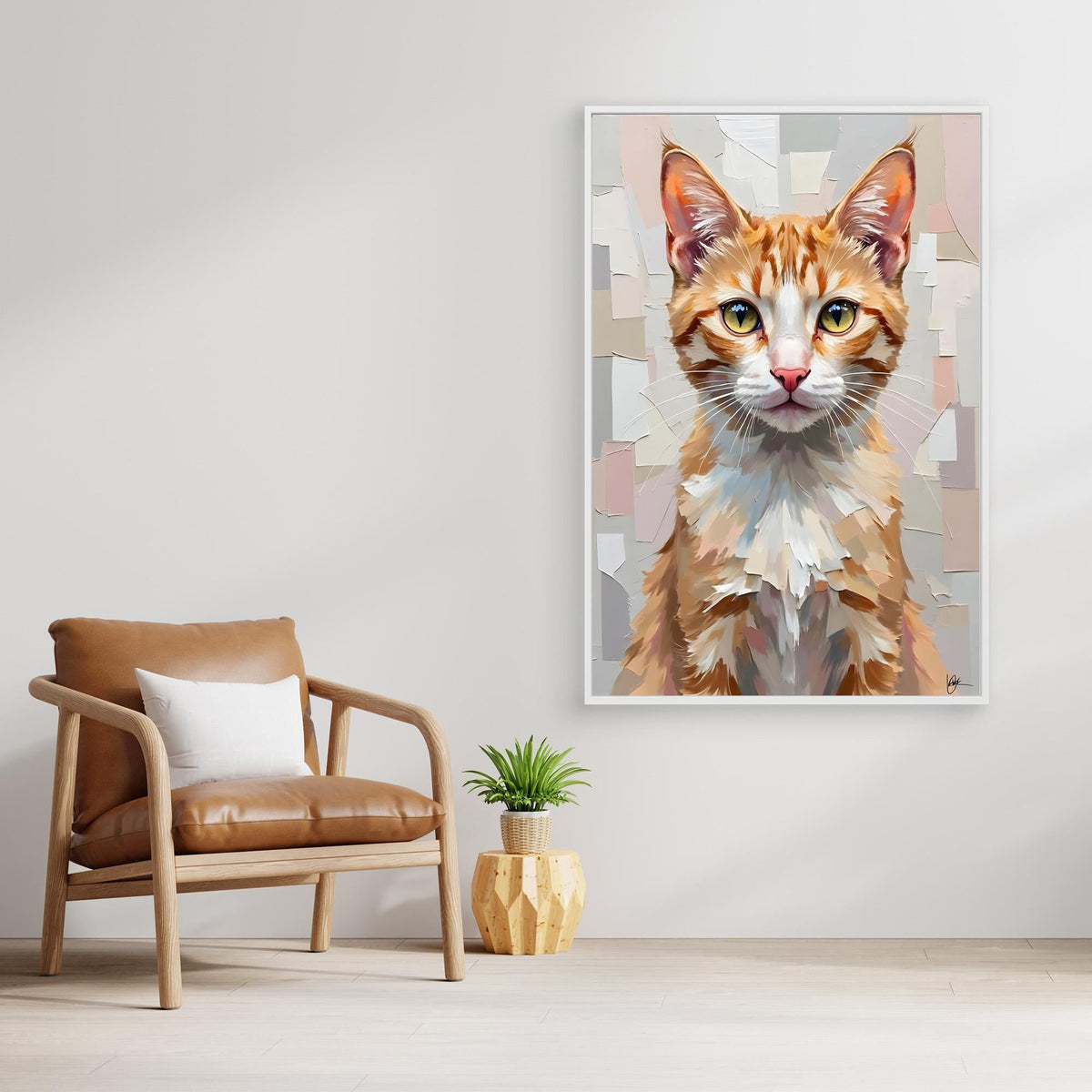 Cute Kitten Abstract Oil Style Minimalist Canvas Kids Room