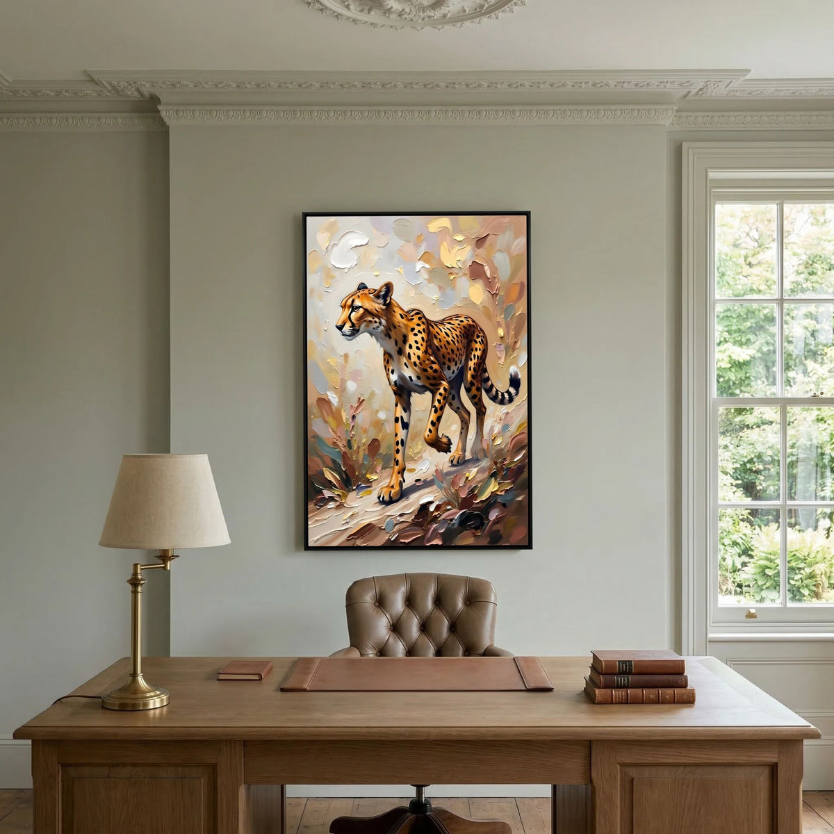 Muted Oil Style Cheetah Safari Cat Minimalist Wall Canvas