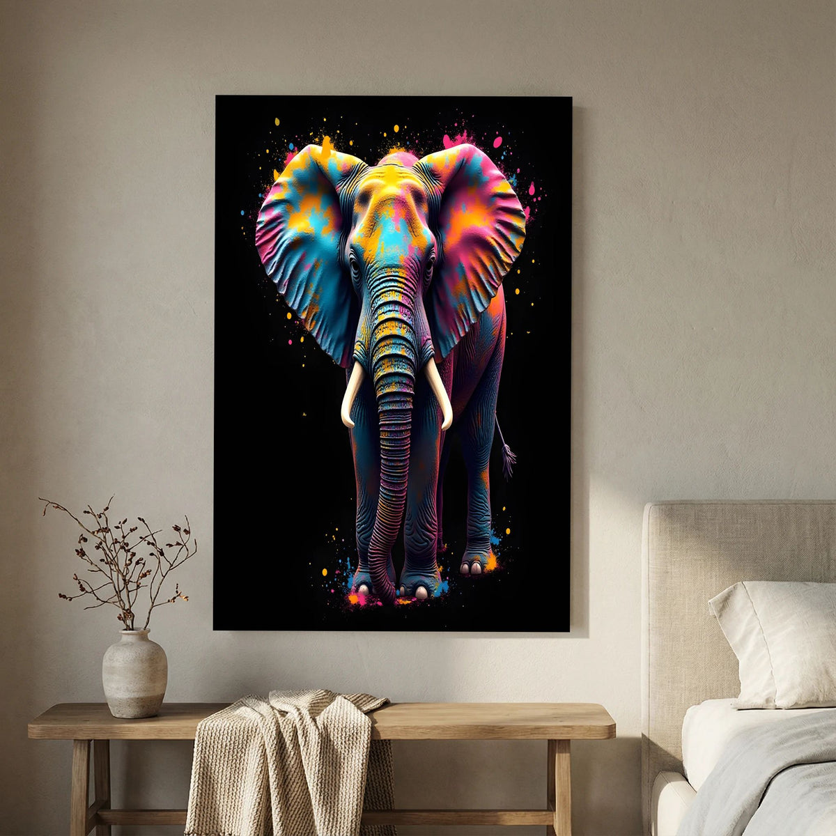 Abstract Elephant Canvas Wall Art, Modern Safari Nursery Print, Warm Toned Statement Decor, Poly-Cotton Framed Wildlife Art, Gift