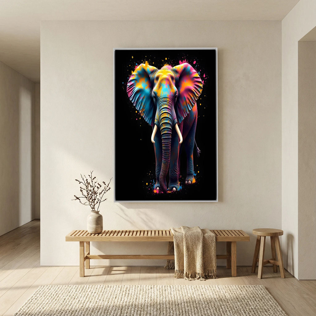 Abstract Elephant Canvas Wall Art, Modern Safari Nursery Print, Warm Toned Statement Decor, Poly-Cotton Framed Wildlife Art, Gift