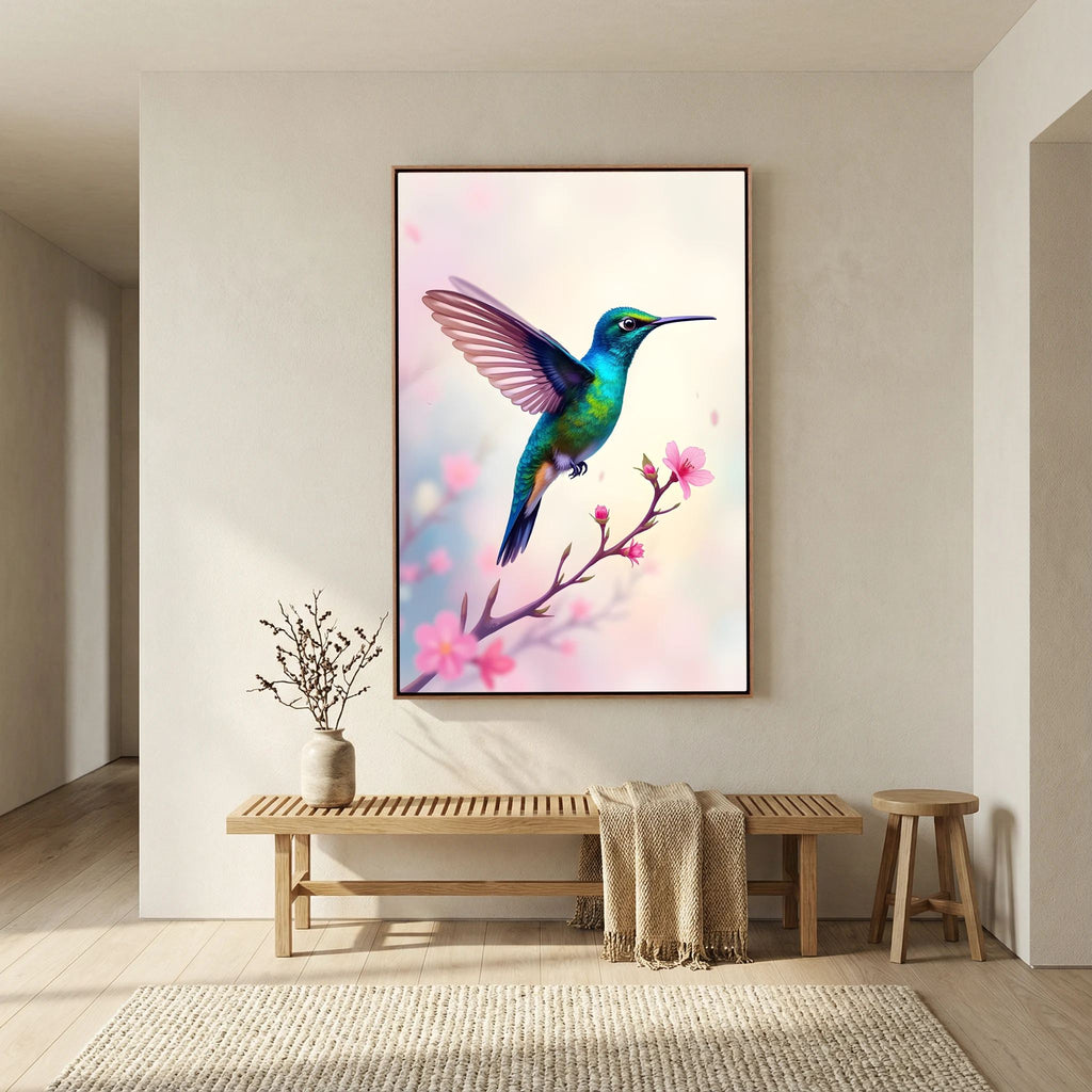 Vibrant Humming Bird Minimalist Canvas Wall Art