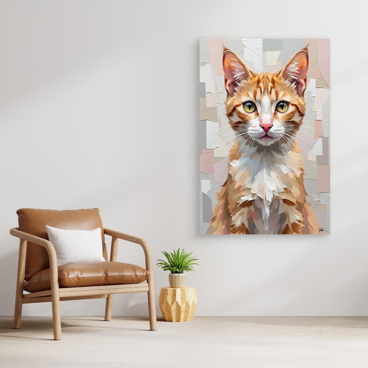 Cute Kitten Abstract Oil Style Minimalist Canvas Kids Room