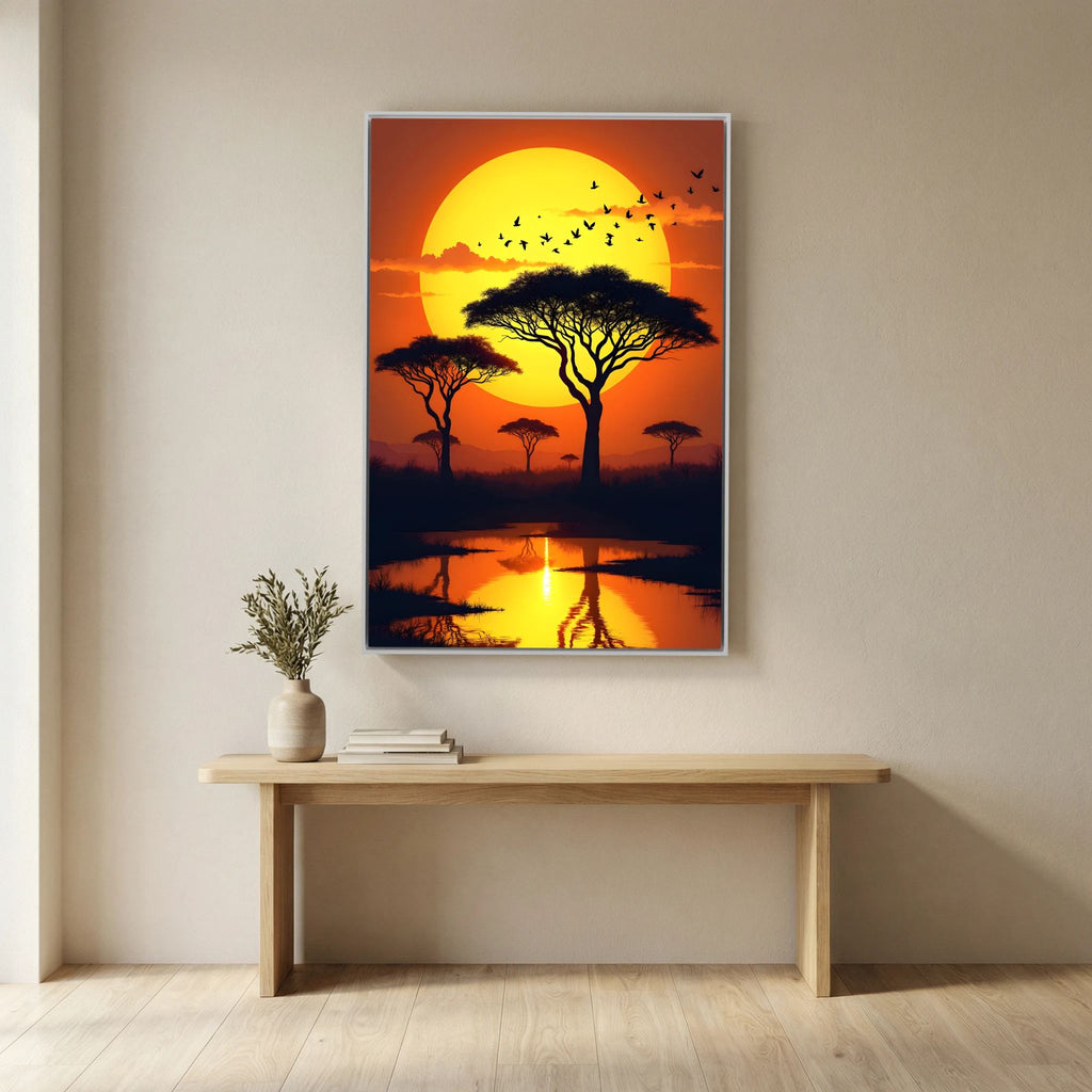 Sunset On The African Planes Acacia Trees Canvas Print