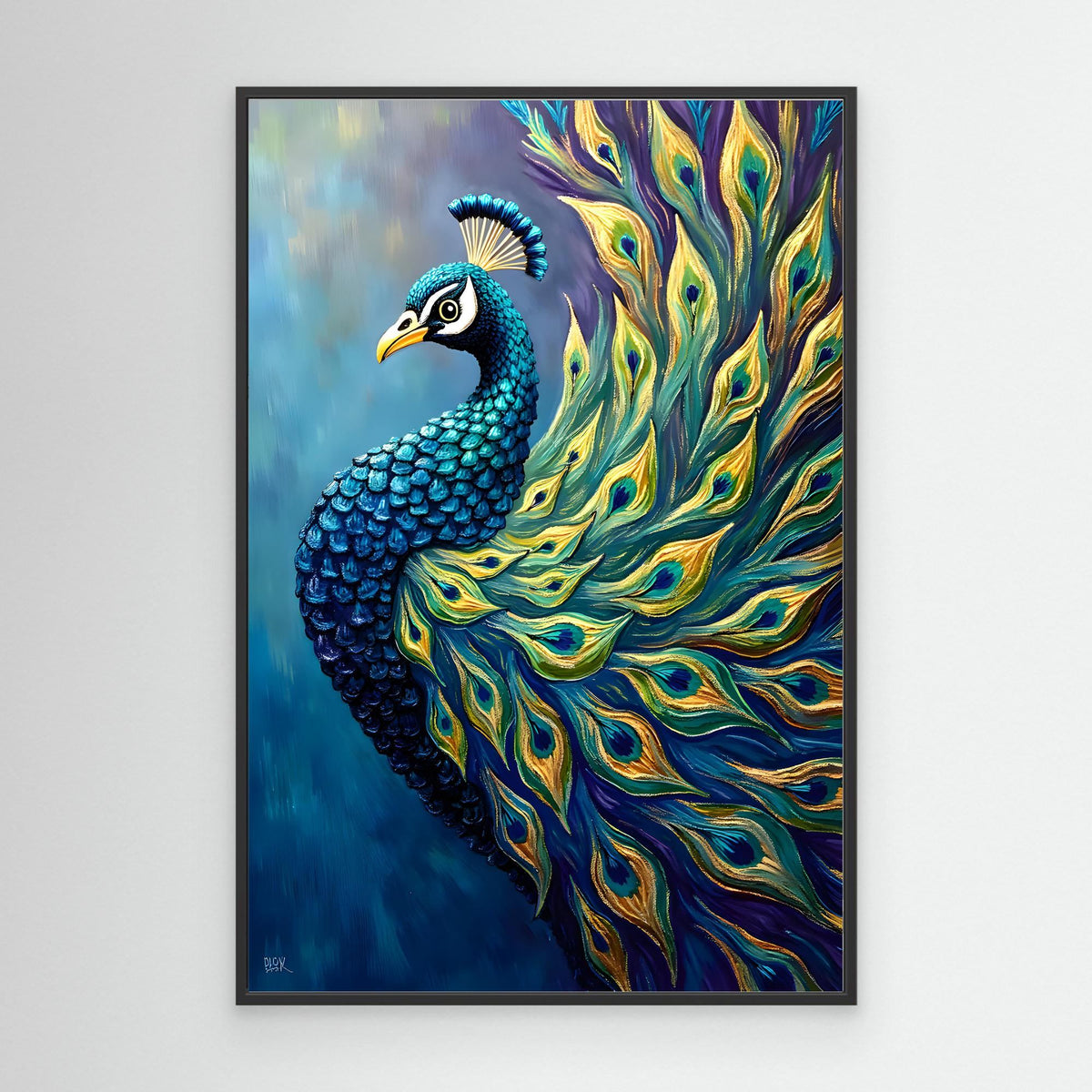 Art Deco Abstract Peacock Electric Blue Wall Canvas 