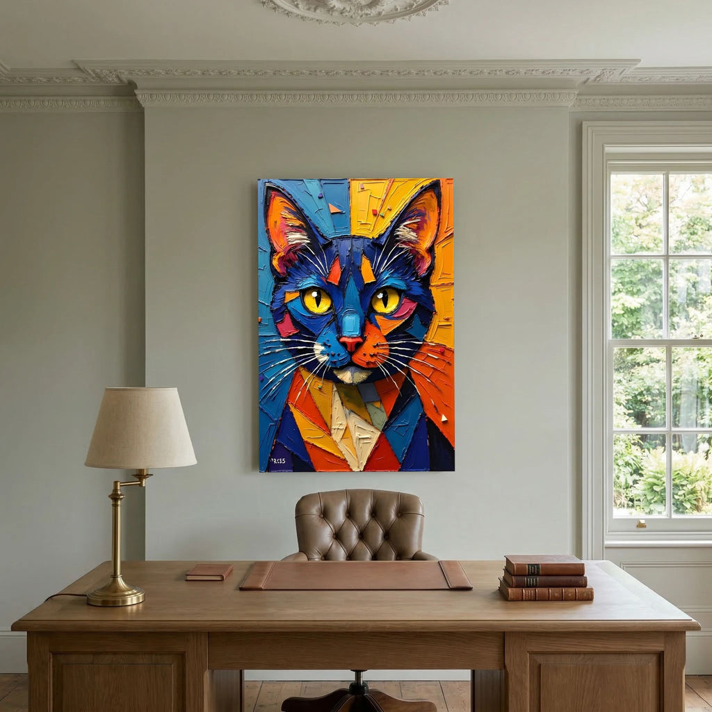 Vibrant Oil Style Domestic Cat Minimalist Wall Decor