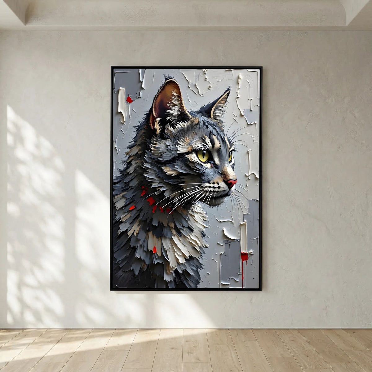 Statement Oil Style Domestic Gray Cat Minimalist Wall Canvas