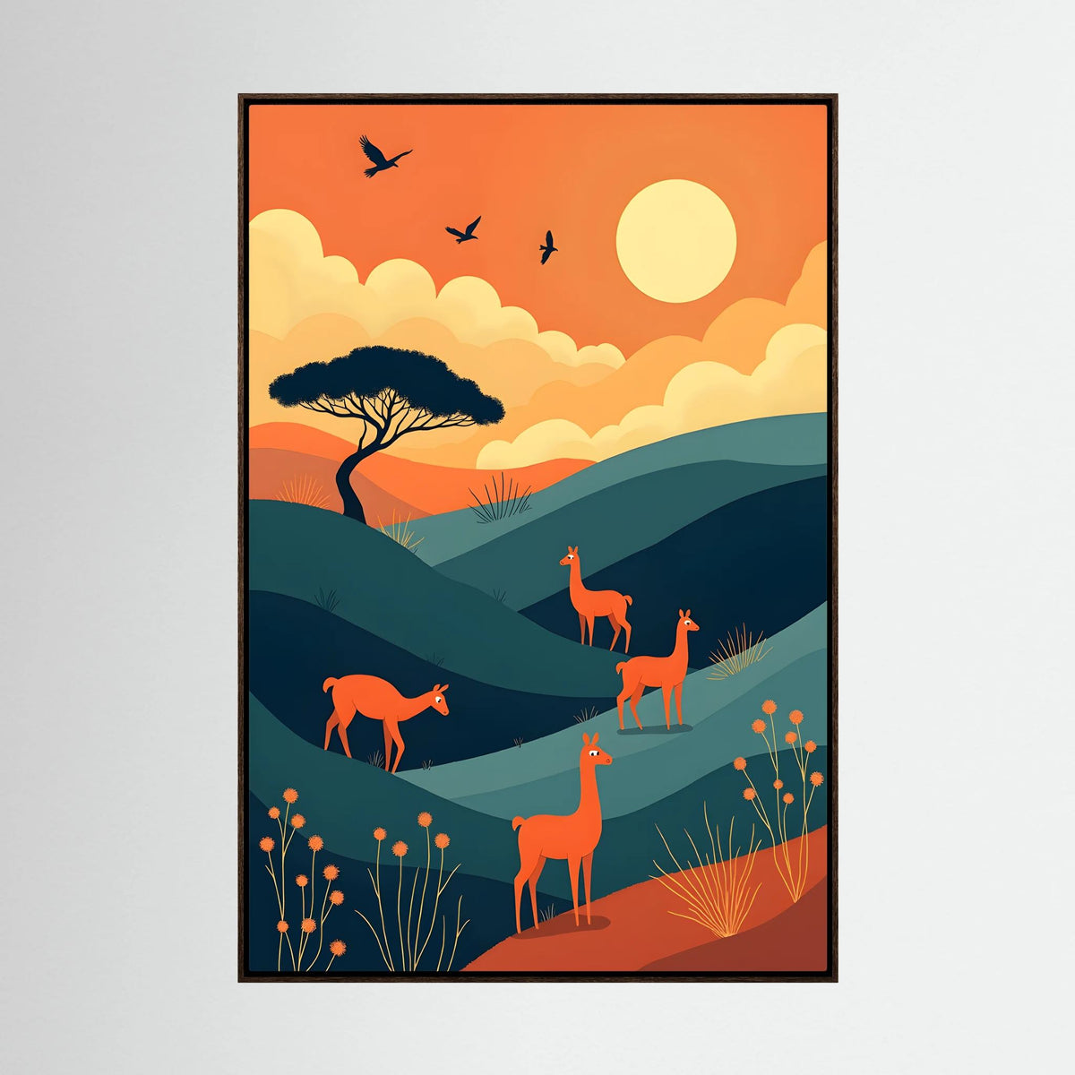 Alpaca At Sunset Abstract Wall Canvas