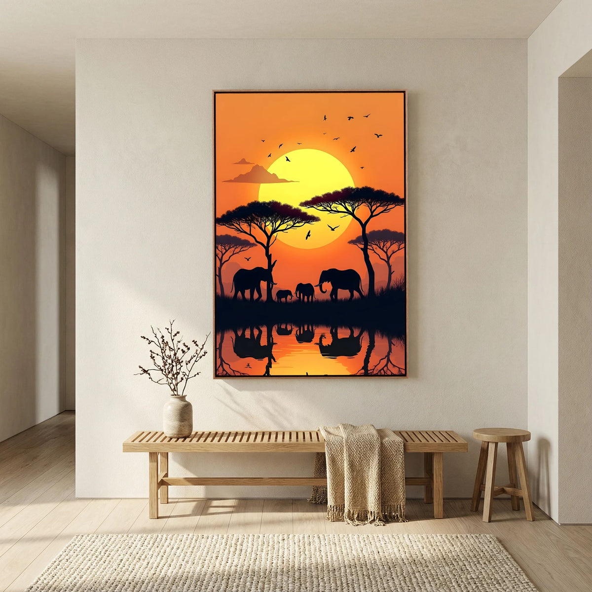 Elephants At Sunset Canvas Wall art