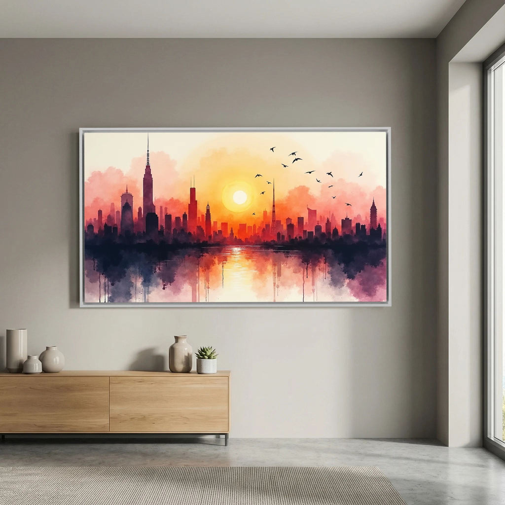 Minimalist Cityscape At Sunset 