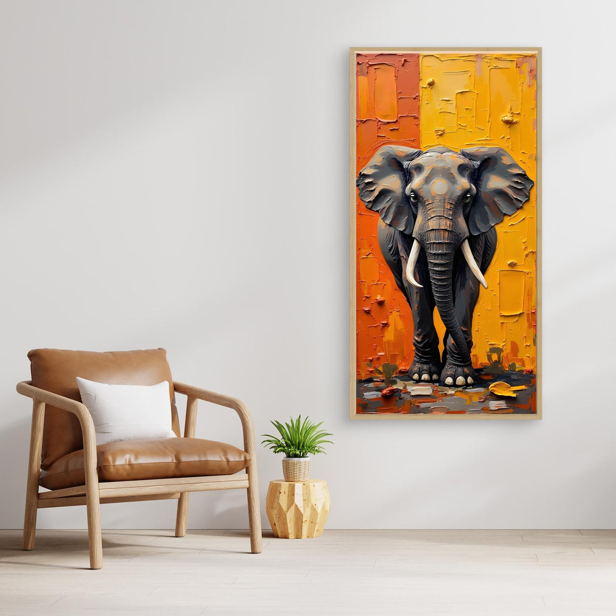 Abstract Oil Style Print of Lone Elephant
