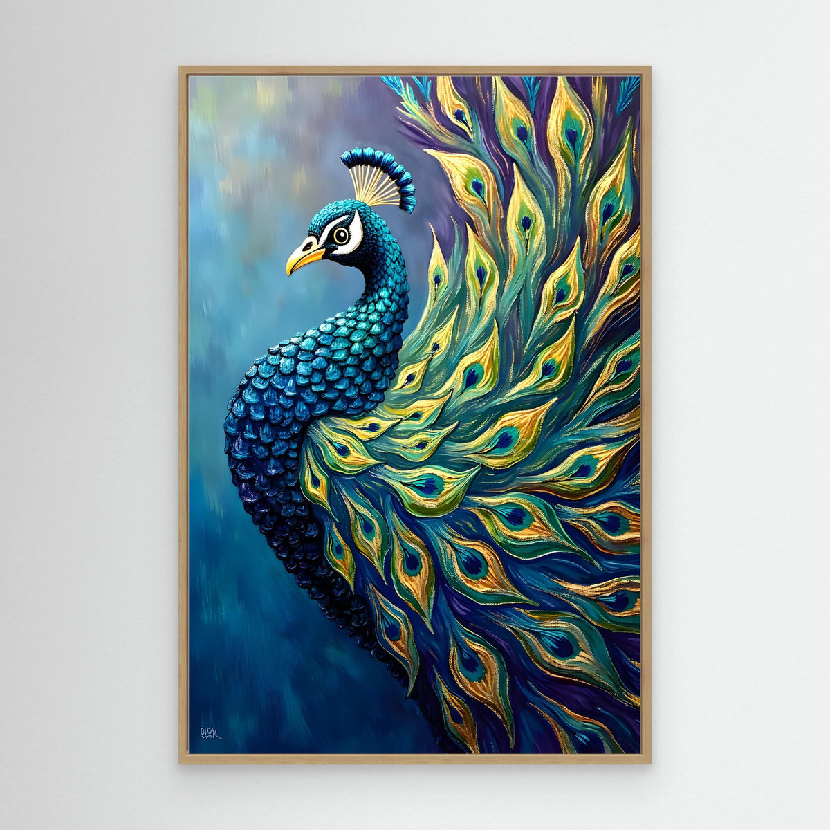 Art Deco Abstract Peacock Electric Blue Wall Canvas 