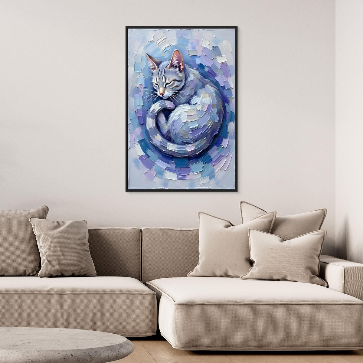 Patel Blue Domestic Cat Oil Style Canvas Minimalist Decor