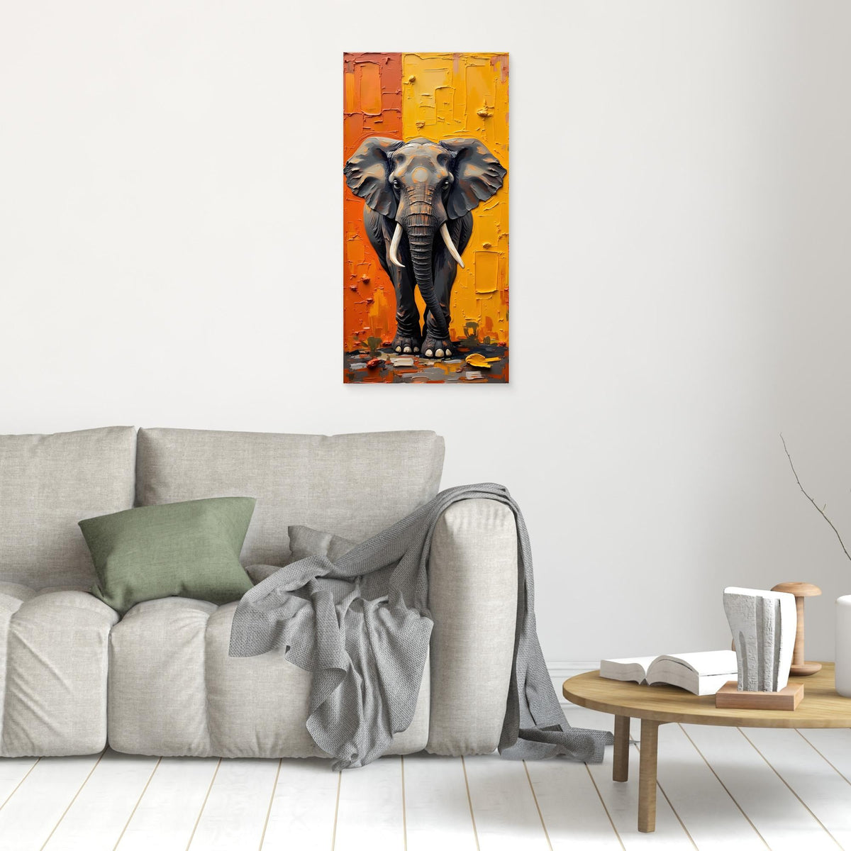 Abstract Oil Style Print of Lone Elephant